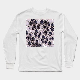 blue grey purple black and white abstract geometric pattern Long Sleeve T-Shirt